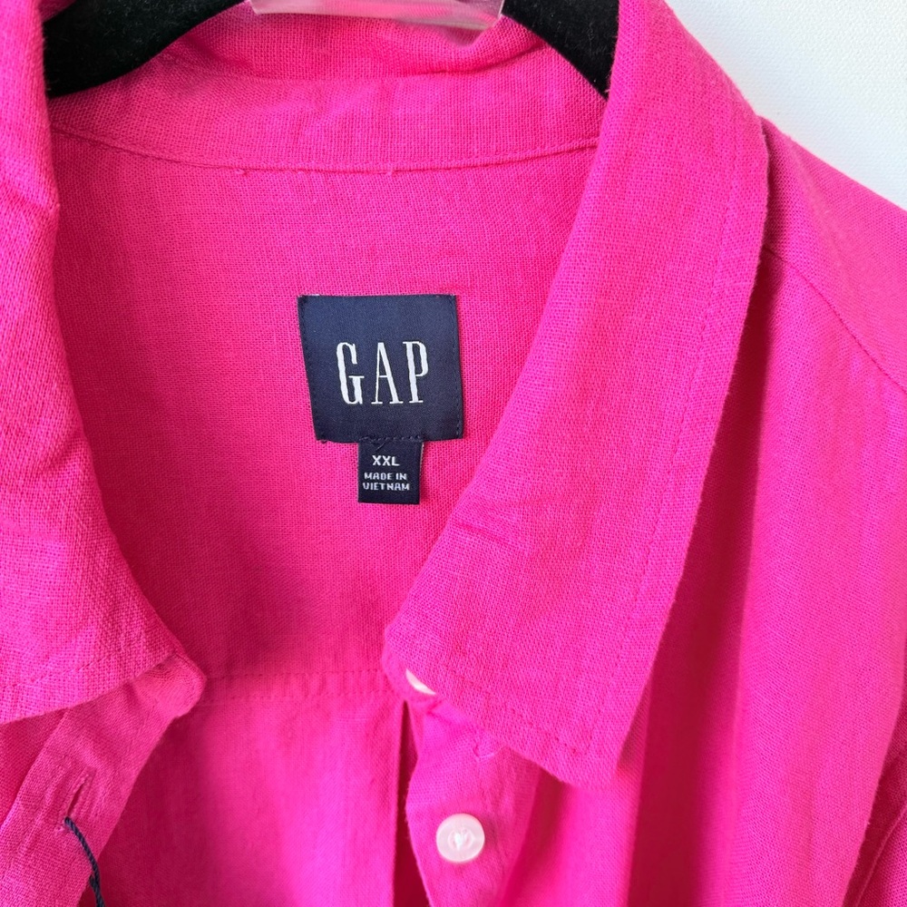 NWT Gap Linen Blend Big Shirt Button Down size XXL in Very Berry Pink - Picture 3 of 7